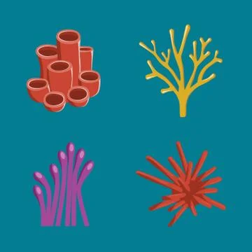 Vector collection - four underwater corals Illustrazione stock