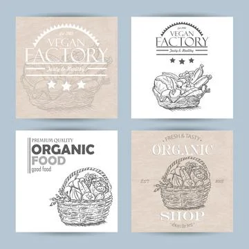 Vector collection of four vegetable banners Illustrazione stock