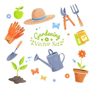 Vector collection of gardening items Stock Illustration