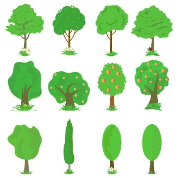 Vector collection of green trees isolates on white background. Set of abstrac Stockillustratie