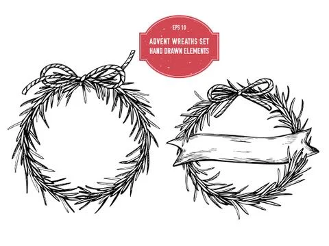 Vector collection of hand drawn advent wreaths Stock Illustration