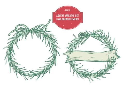 Vector collection of hand drawn advent wreaths Stock Illustration