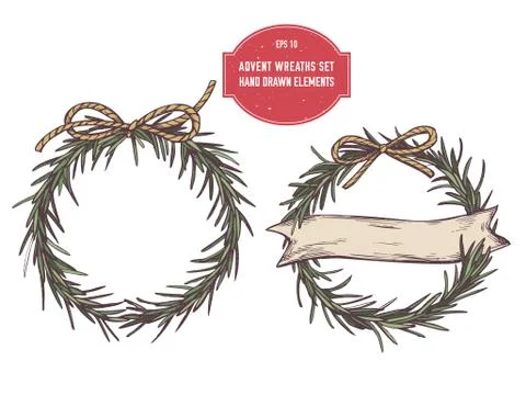 Vector collection of hand drawn advent wreaths 스톡 일러스트
