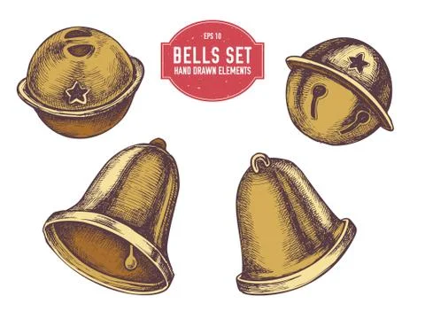 Vector collection of hand drawn bells Stock Illustration