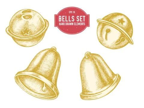Vector collection of hand drawn bells Stock Illustration