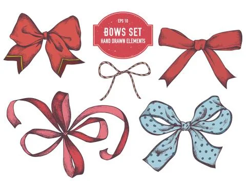 Vector collection of hand drawn bows 스톡 일러스트