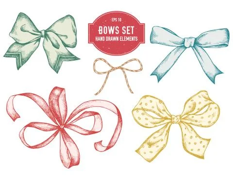 Vector collection of hand drawn bows Stock Illustration