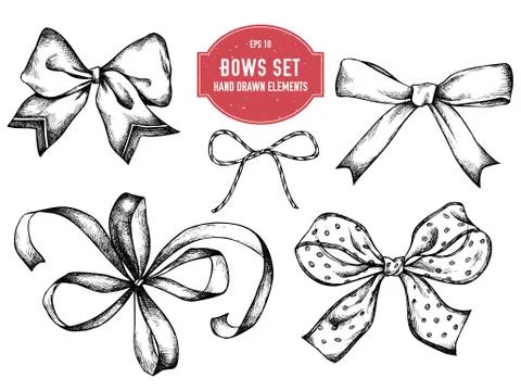 Vector collection of hand drawn bows Stock Illustration