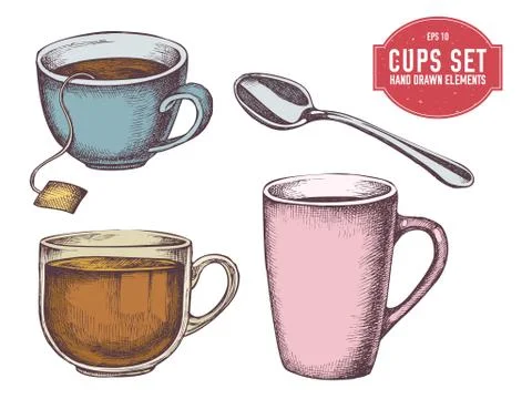 Vector collection of hand drawn cups Stock Illustration