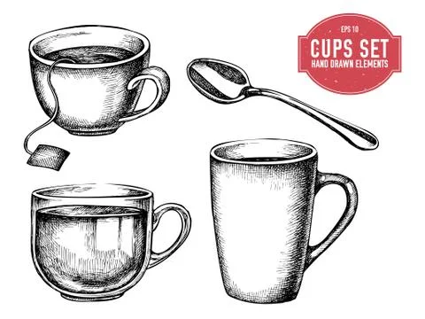 Vector collection of hand drawn cups Stock Illustration