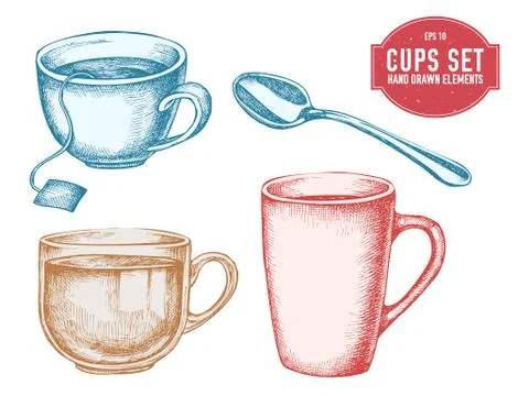 Vector collection of hand drawn cups Stock Illustration