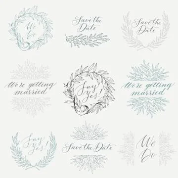 Vector collection of hand drawn design elements and objects. Vintage floral Stock Illustration