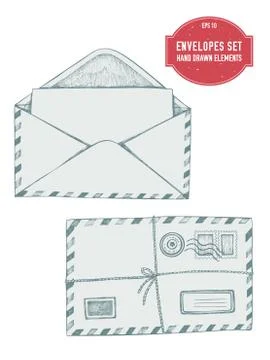 Vector collection of hand drawn envelopes Stock Illustration