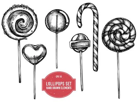 Vector collection of hand drawn lollipoops Stock Illustration