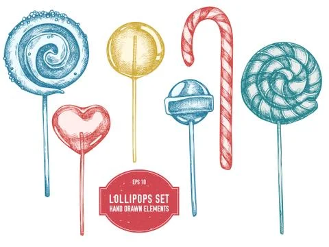 Vector collection of hand drawn lollipoops 스톡 일러스트