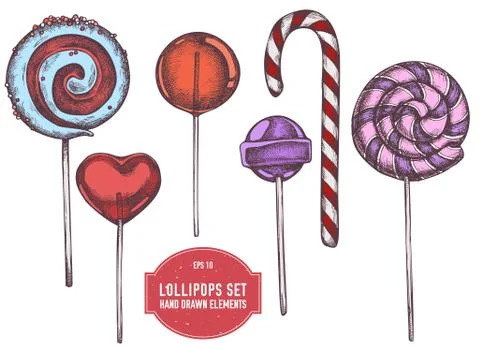 Vector collection of hand drawn lollipoops Stock Illustration