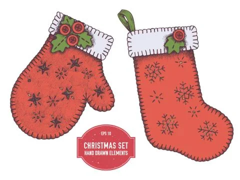 Vector collection of hand drawn mitten and stocking Stock Illustration