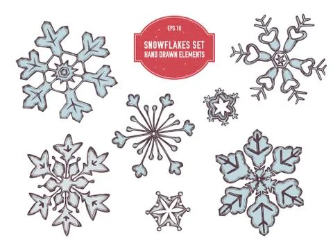 Vector collection of hand drawn snowflakes 스톡 일러스트