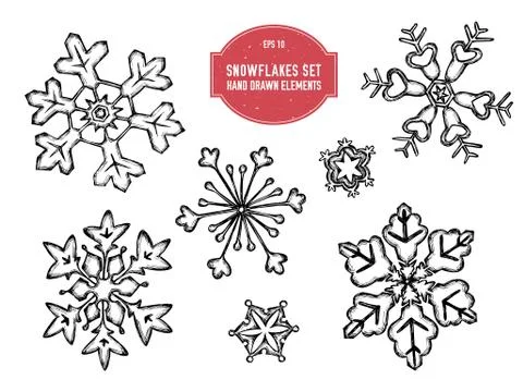 Vector collection of hand drawn snowflakes Stock Illustration