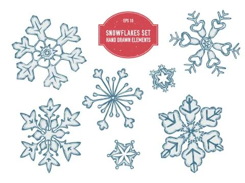 Vector collection of hand drawn snowflakes Stock Illustration