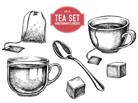 Vector collection of hand drawn tea stuff Stock Illustration