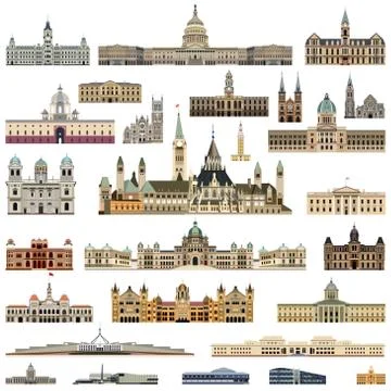 Vector collection high detailed isolated city halls, parliament houses and admin Stock-Illustration