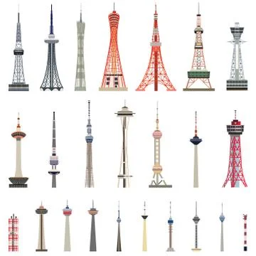 Vector collection of high towers Stock Illustration