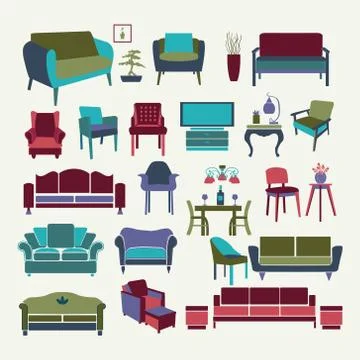 Vector Collection  of icons set Interior  design elements. Illustrazione stock