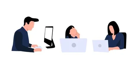 Vector collection of illustrations of people working on a computer or laptop 스톡 일러스트