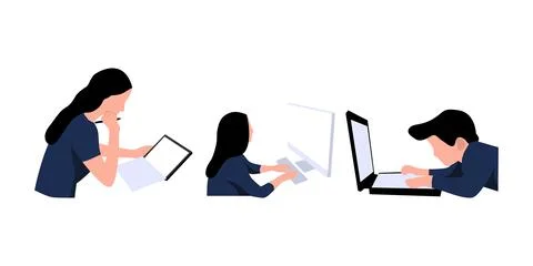 Vector collection of illustrations of people working on a computer or laptop 스톡 일러스트