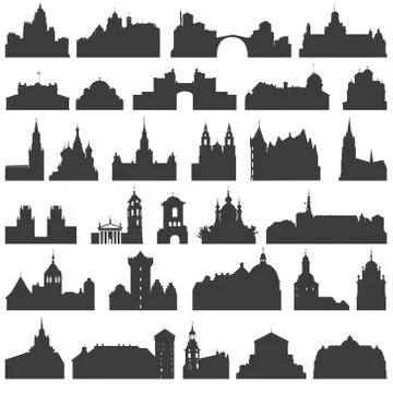 Vector collection of isolated palaces, temples, churches, cathedrals etc Stock Illustration