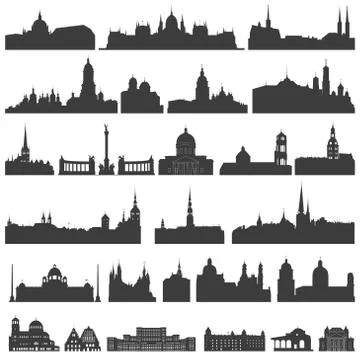 Vector collection of isolated palaces, temples, churches, cathedrals etc Stock Illustration