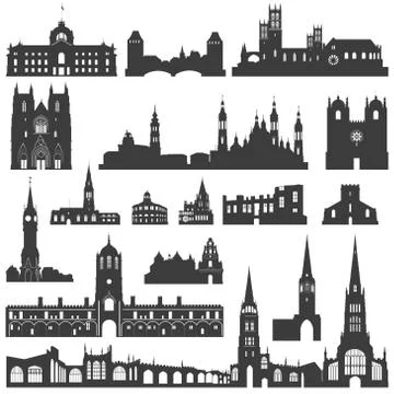 Vector collection of isolated palaces, temples, churches, cathedrals etc Stock Illustration