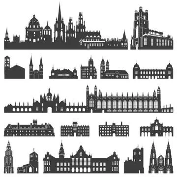 Vector collection of isolated palaces, temples, churches, cathedrals etc Stock Illustration
