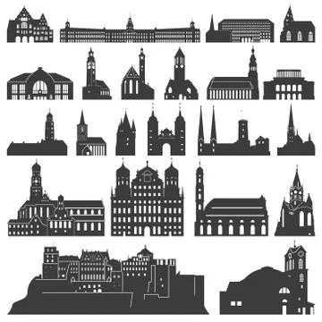 Vector collection of isolated palaces, temples, churches, cathedrals etc Stock Illustration