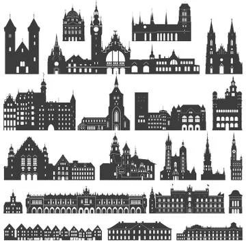 Vector collection of isolated palaces, temples, churches, cathedrals etc Illustrazione stock
