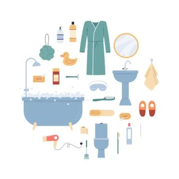 Vector collection of isolated personal accessory for home bathroom Stock Illustration