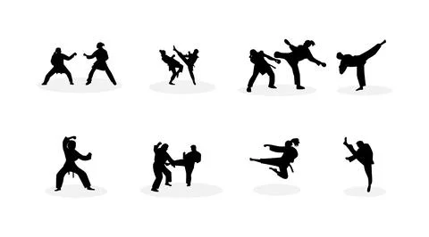 Vector collection of karate silhouette illustrations Stock Illustration