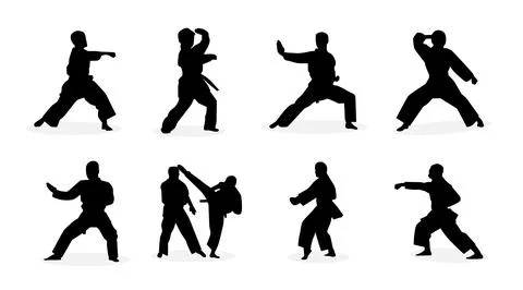 Vector collection of karate silhouette illustrations Stock Illustration