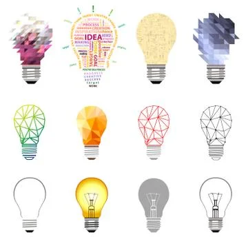 Vector collection of light bulbs.set of conceptual, technology, idea, creative d Stock Illustration