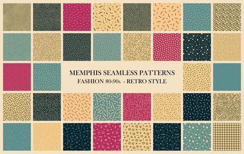 Vector collection of Memphis seamless patterns. Retro design - fashion 80-90s Illustrazione stock