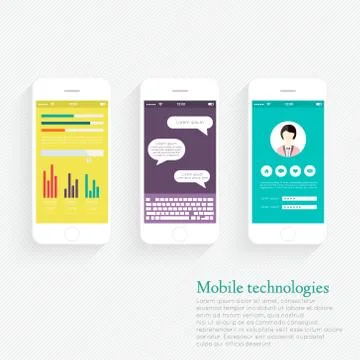 Vector Collection of Mobile Phones with User Interface and Infographic Elemen Stock Illustration