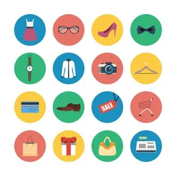 Vector collection of modern flat shopping icons. Stock Illustration