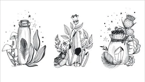 Vector collection of mystical magic boho composition isolated on white. Stock Illustration