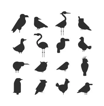 Vector Collection of nature black bird wildlife animal silhouettes Stock Illustration