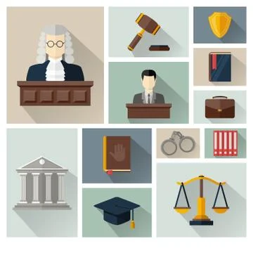 Vector collection or set of law and justice icons Stock Illustration