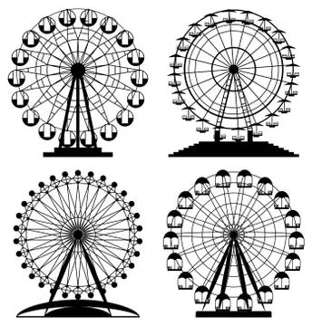 Vector collection of park ferris wheels Stock Illustration