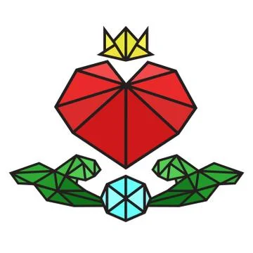 Vector collection of polygonal red hearts on white background with diamond and Stock Illustration