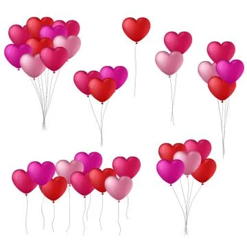 Vector collection of red and pink heart balloons Stock Illustration