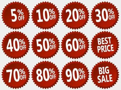 Vector collection of red discount stickers set Stock Illustration